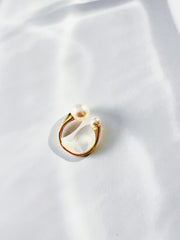 Double Pearl Open Ring – 18K Gold Plated Sterling Silver with Swarovski Crystal Pearls