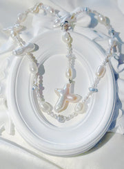 Ivory Hymn– Silver Pearl Necklace with Cross Baroque Pendant