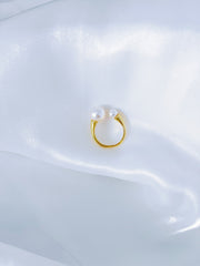 Double Pearl Open Ring – 18K Gold Plated Sterling Silver with Swarovski Crystal Pearls
